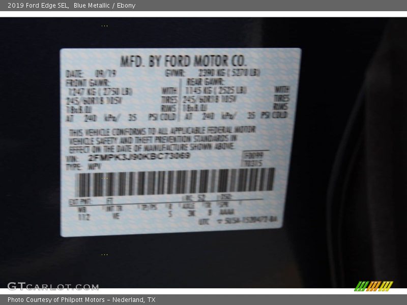 Blue Metallic / Ebony 2019 Ford Edge SEL