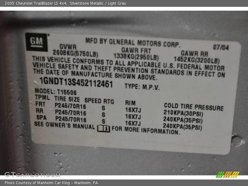 Silverstone Metallic / Light Gray 2005 Chevrolet TrailBlazer LS 4x4