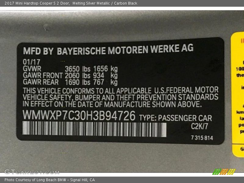 Melting Silver Metallic / Carbon Black 2017 Mini Hardtop Cooper S 2 Door