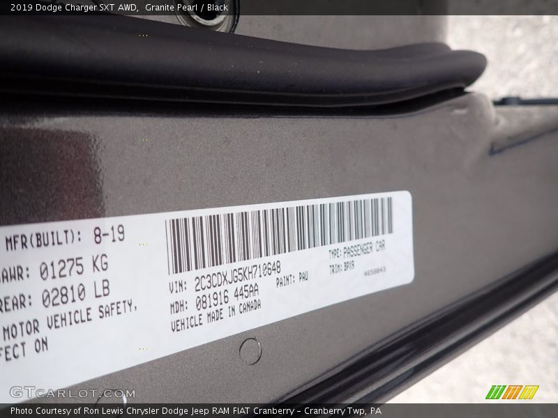 Granite Pearl / Black 2019 Dodge Charger SXT AWD