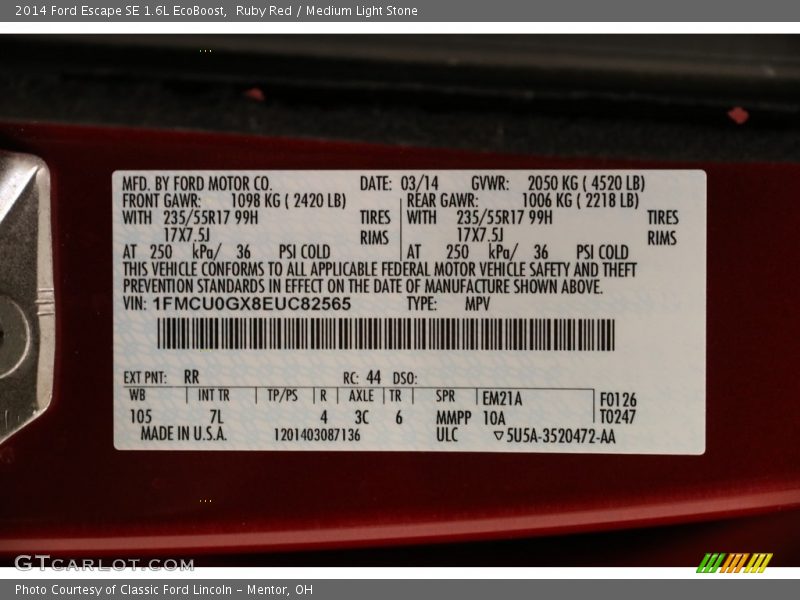 Ruby Red / Medium Light Stone 2014 Ford Escape SE 1.6L EcoBoost