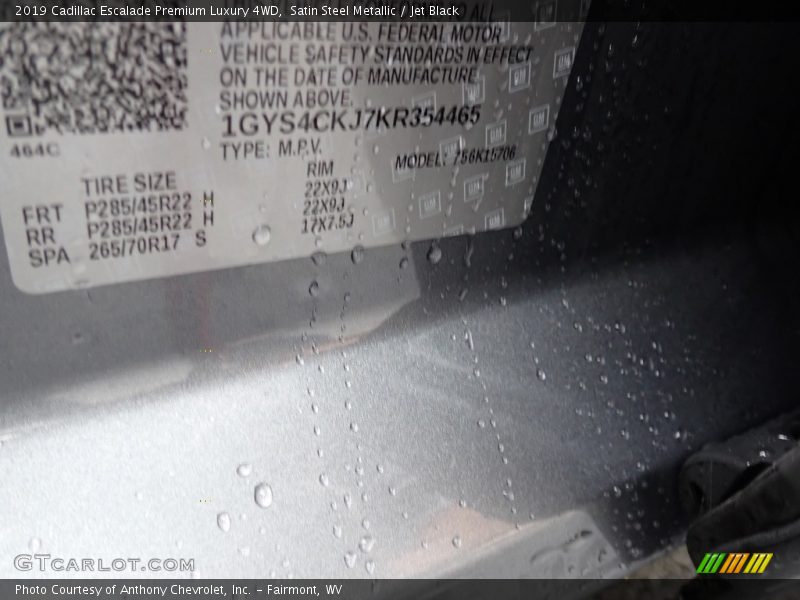 Satin Steel Metallic / Jet Black 2019 Cadillac Escalade Premium Luxury 4WD