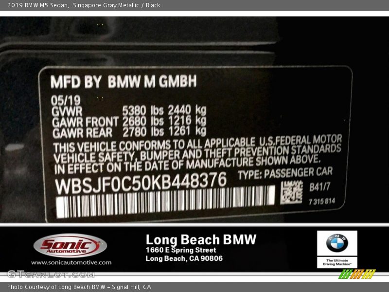 Singapore Gray Metallic / Black 2019 BMW M5 Sedan