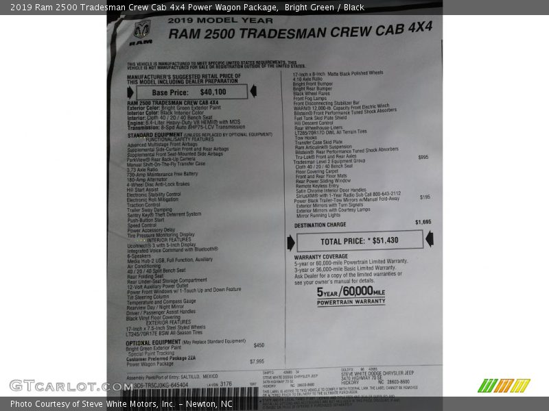  2019 2500 Tradesman Crew Cab 4x4 Power Wagon Package Window Sticker