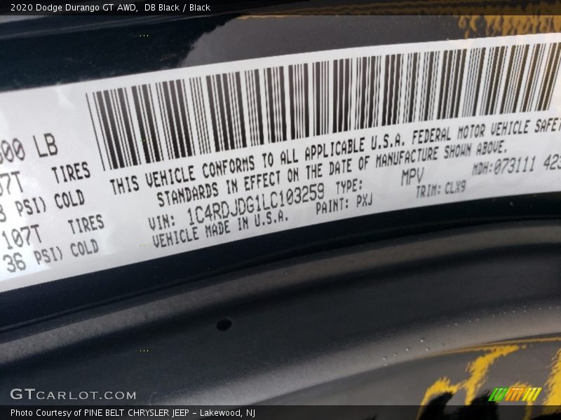 DB Black / Black 2020 Dodge Durango GT AWD