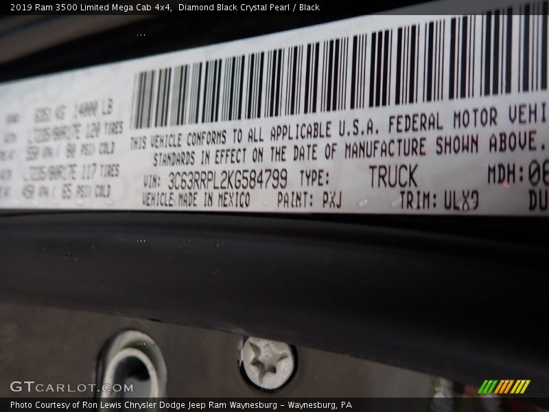 2019 3500 Limited Mega Cab 4x4 Diamond Black Crystal Pearl Color Code PXJ