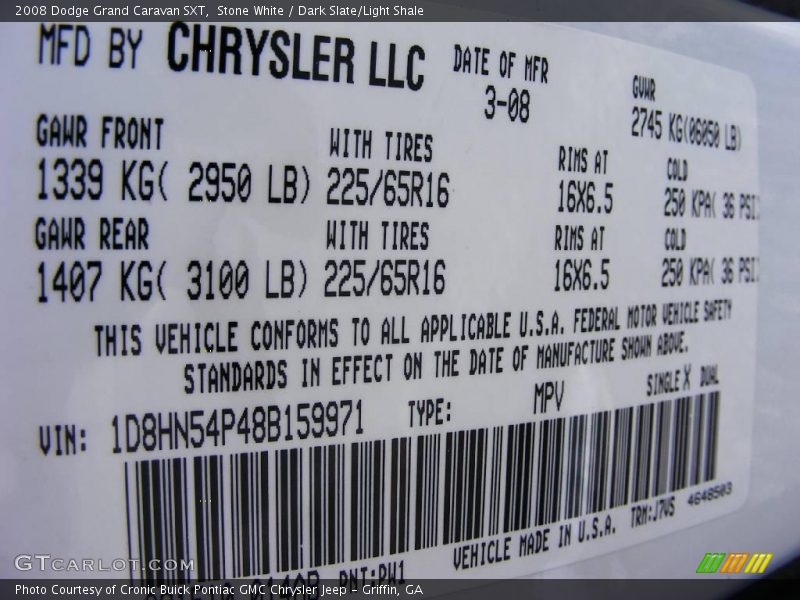 Stone White / Dark Slate/Light Shale 2008 Dodge Grand Caravan SXT