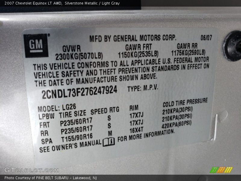 Silverstone Metallic / Light Gray 2007 Chevrolet Equinox LT AWD