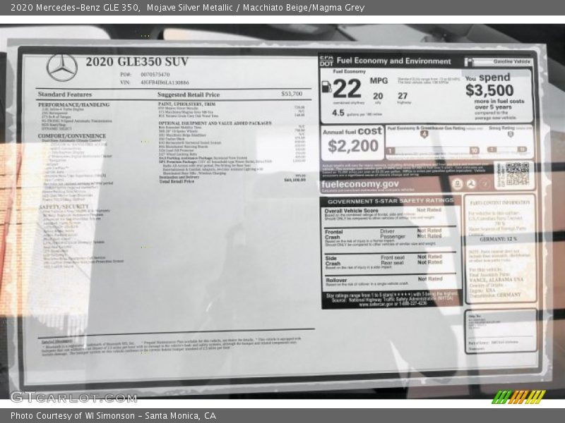 Mojave Silver Metallic / Macchiato Beige/Magma Grey 2020 Mercedes-Benz GLE 350