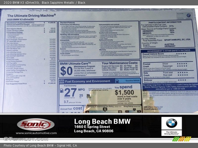 Black Sapphire Metallic / Black 2020 BMW X3 sDrive30i