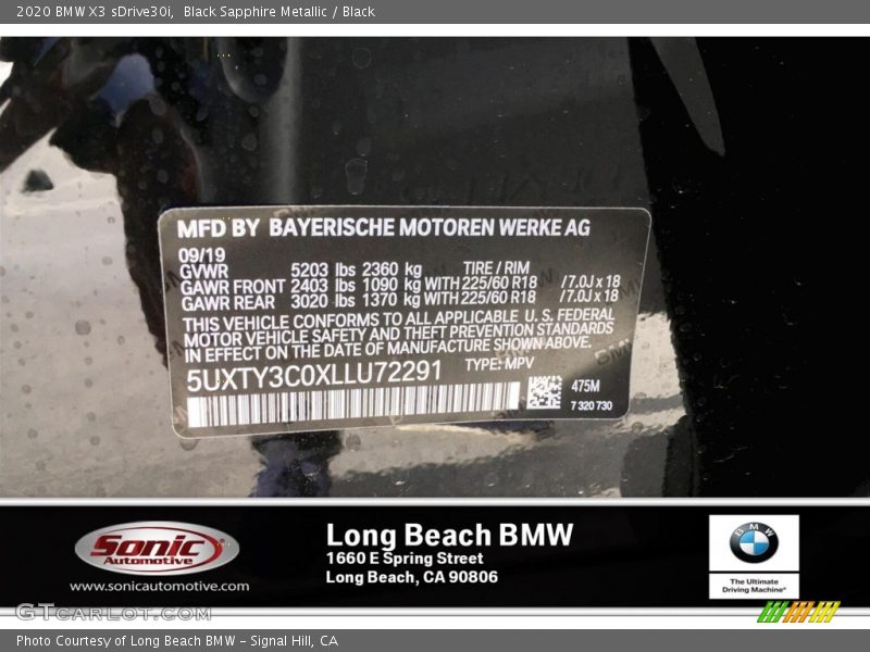 Black Sapphire Metallic / Black 2020 BMW X3 sDrive30i