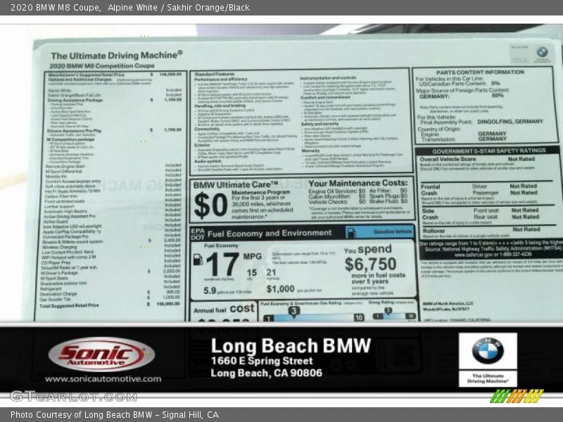 Alpine White / Sakhir Orange/Black 2020 BMW M8 Coupe