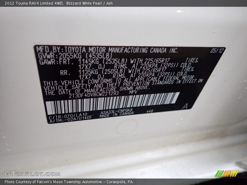 Blizzard White Pearl / Ash 2012 Toyota RAV4 Limited 4WD