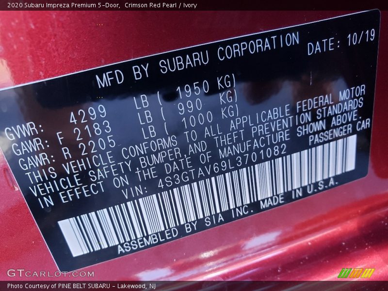 Crimson Red Pearl / Ivory 2020 Subaru Impreza Premium 5-Door