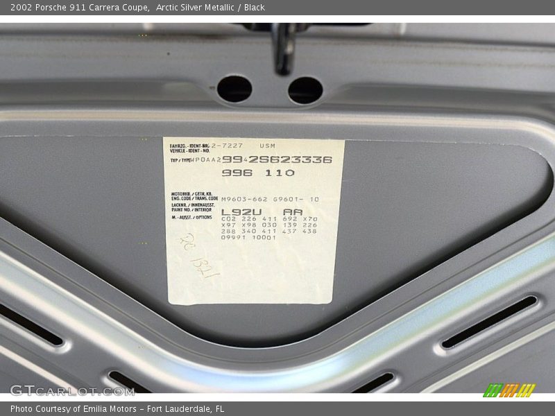 2002 911 Carrera Coupe Arctic Silver Metallic Color Code L92U