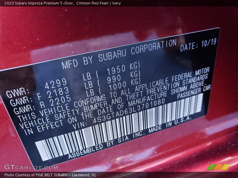 Crimson Red Pearl / Ivory 2020 Subaru Impreza Premium 5-Door