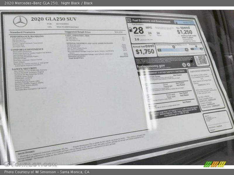 Night Black / Black 2020 Mercedes-Benz GLA 250