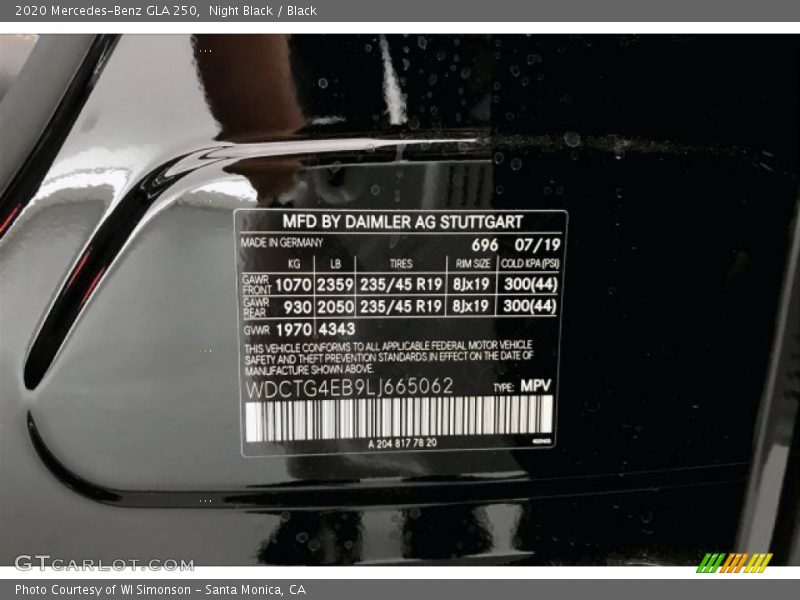 Night Black / Black 2020 Mercedes-Benz GLA 250