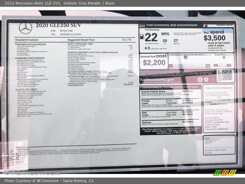 Selenite Grey Metallic / Black 2020 Mercedes-Benz GLE 350