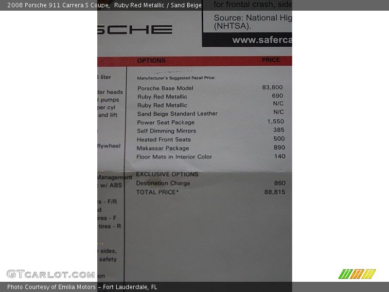  2008 911 Carrera S Coupe Window Sticker