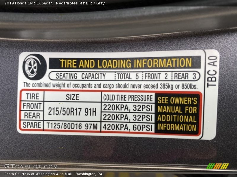 Modern Steel Metallic / Gray 2019 Honda Civic EX Sedan