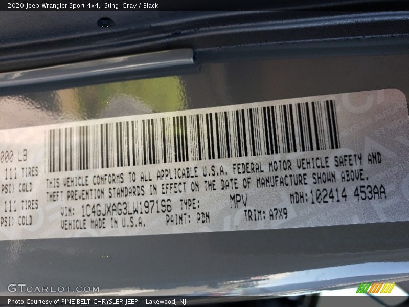 Sting-Gray / Black 2020 Jeep Wrangler Sport 4x4