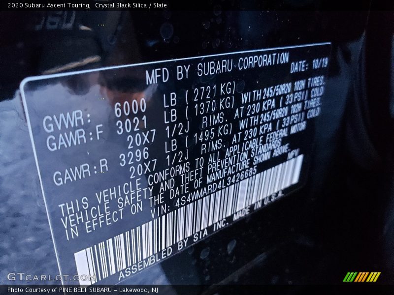 Crystal Black Silica / Slate 2020 Subaru Ascent Touring