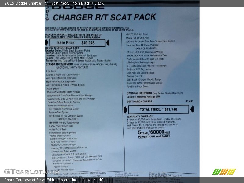 Pitch Black / Black 2019 Dodge Charger R/T Scat Pack