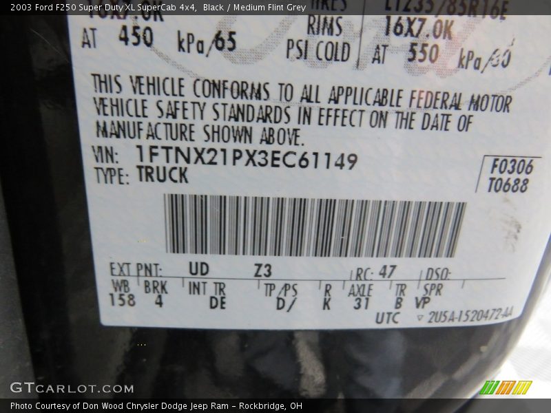 Black / Medium Flint Grey 2003 Ford F250 Super Duty XL SuperCab 4x4