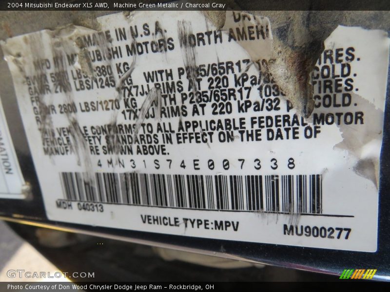 Machine Green Metallic / Charcoal Gray 2004 Mitsubishi Endeavor XLS AWD