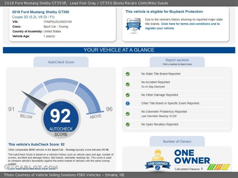 Lead Foot Gray / GT350 Ebony Recaro Cloth/Miko Suede 2018 Ford Mustang Shelby GT350R