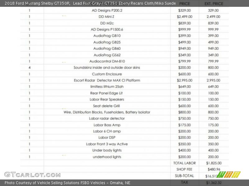 Lead Foot Gray / GT350 Ebony Recaro Cloth/Miko Suede 2018 Ford Mustang Shelby GT350R