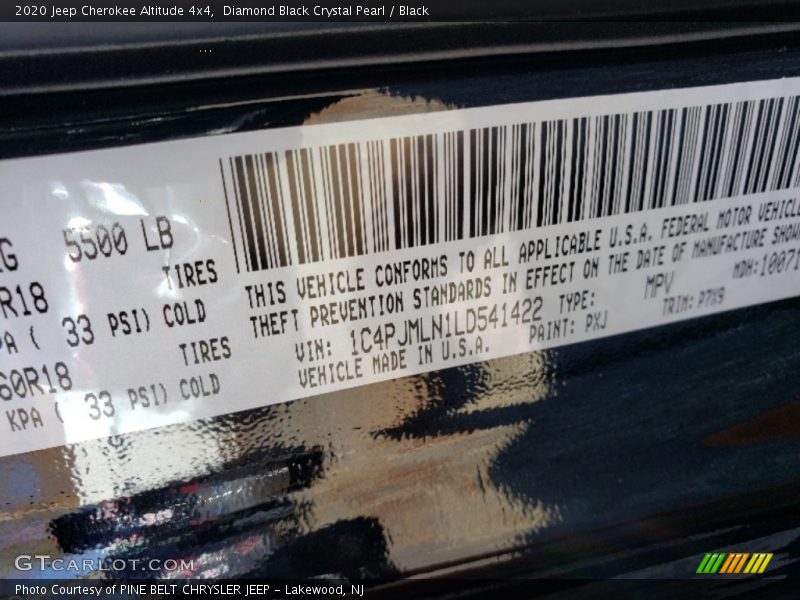 Diamond Black Crystal Pearl / Black 2020 Jeep Cherokee Altitude 4x4
