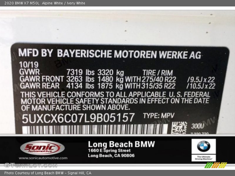 Alpine White / Ivory White 2020 BMW X7 M50i