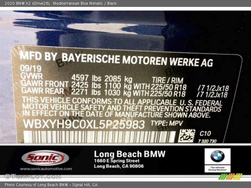 Mediterranean Blue Metallic / Black 2020 BMW X2 sDrive28i