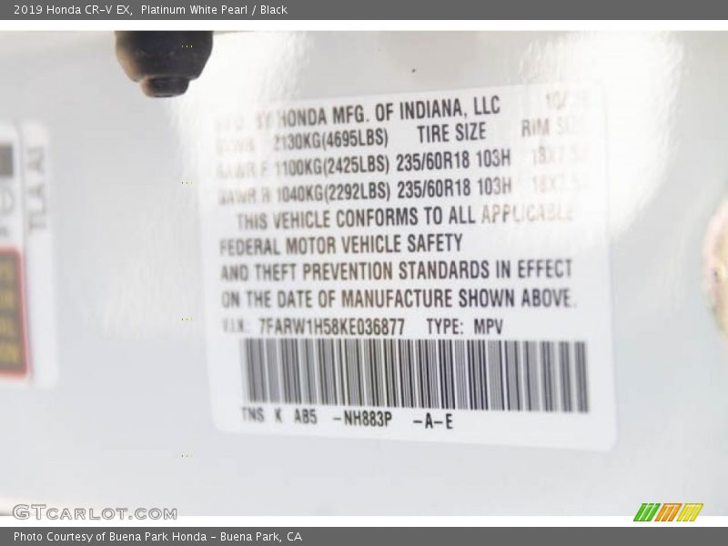 Platinum White Pearl / Black 2019 Honda CR-V EX