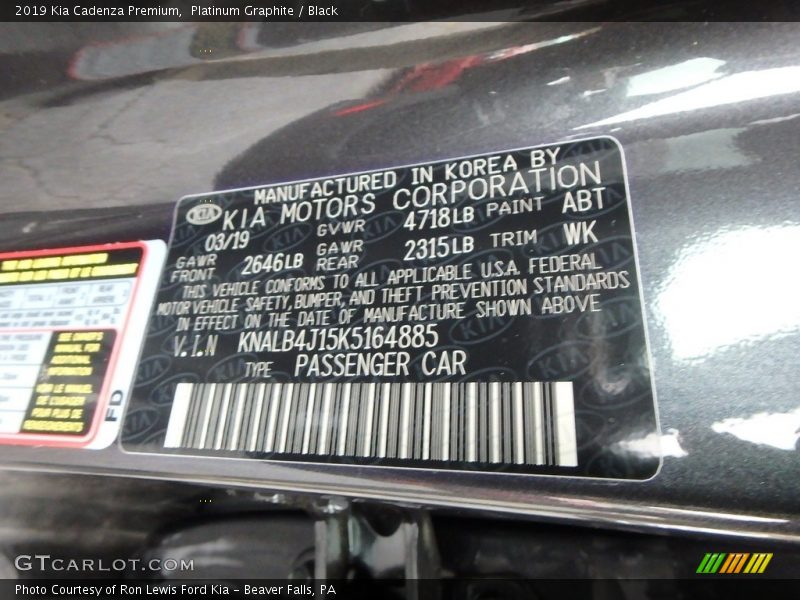 2019 Cadenza Premium Platinum Graphite Color Code ABT