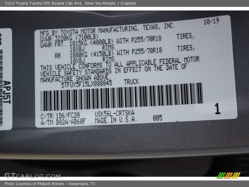Silver Sky Metallic / Graphite 2020 Toyota Tundra SR5 Double Cab 4x4