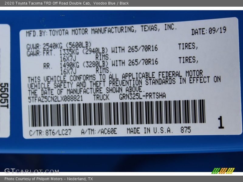 2020 Tacoma TRD Off Road Double Cab Voodoo Blue Color Code 8T6