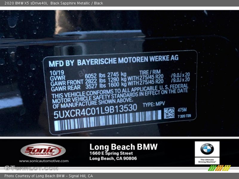Black Sapphire Metallic / Black 2020 BMW X5 sDrive40i
