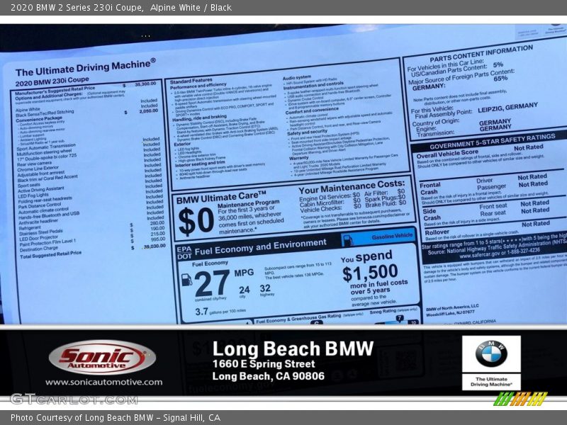 Alpine White / Black 2020 BMW 2 Series 230i Coupe