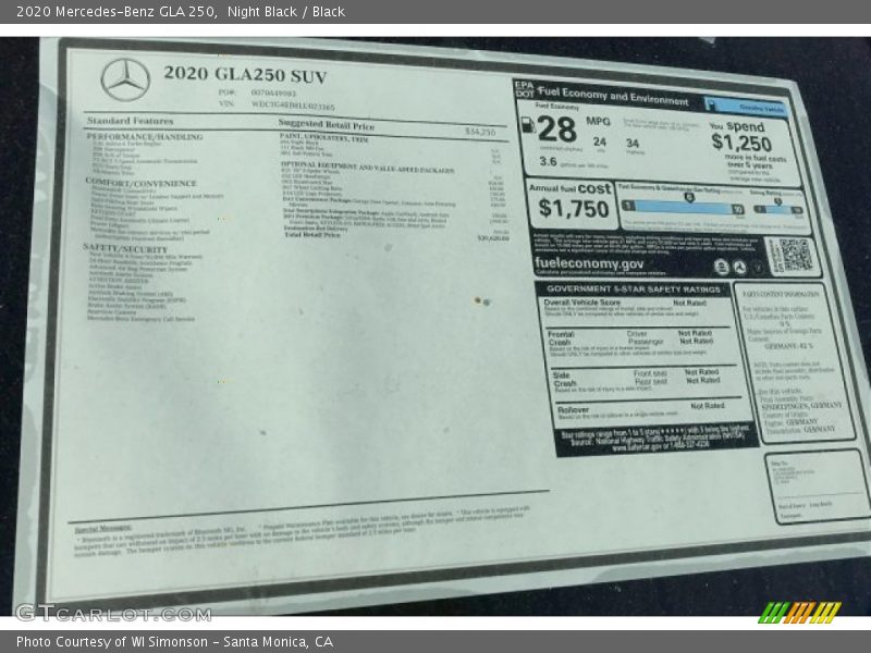 Night Black / Black 2020 Mercedes-Benz GLA 250