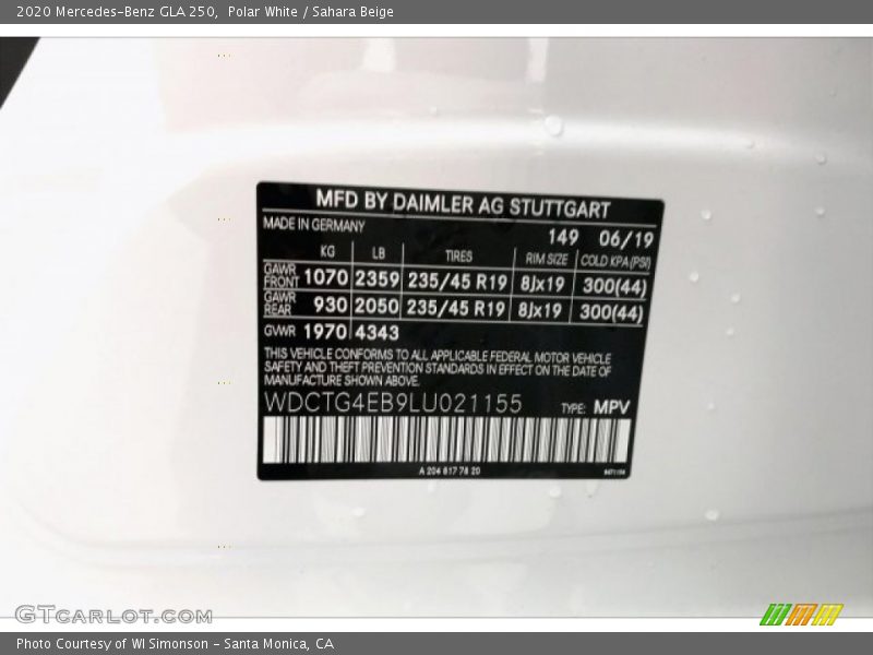 Polar White / Sahara Beige 2020 Mercedes-Benz GLA 250