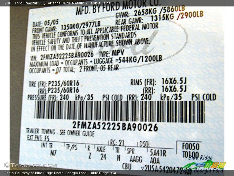 Arizona Beige Metallic / Pebble Beige 2005 Ford Freestar SEL