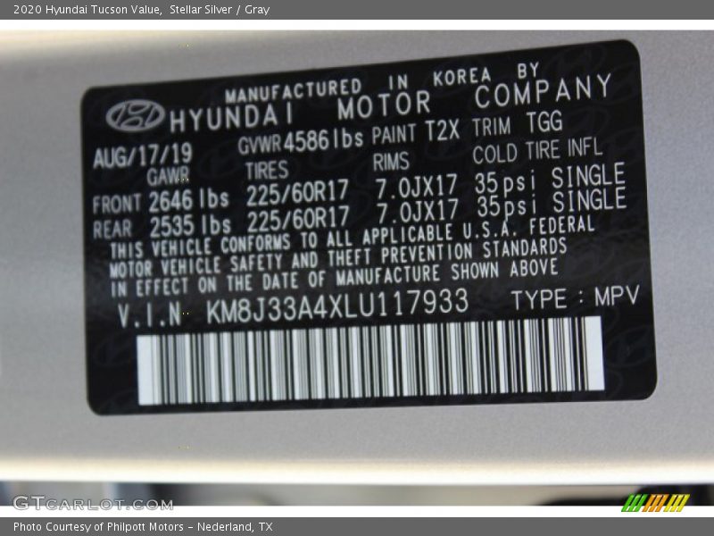 Stellar Silver / Gray 2020 Hyundai Tucson Value