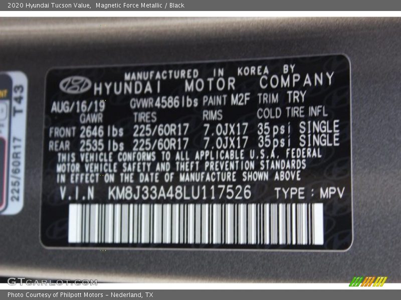 Magnetic Force Metallic / Black 2020 Hyundai Tucson Value