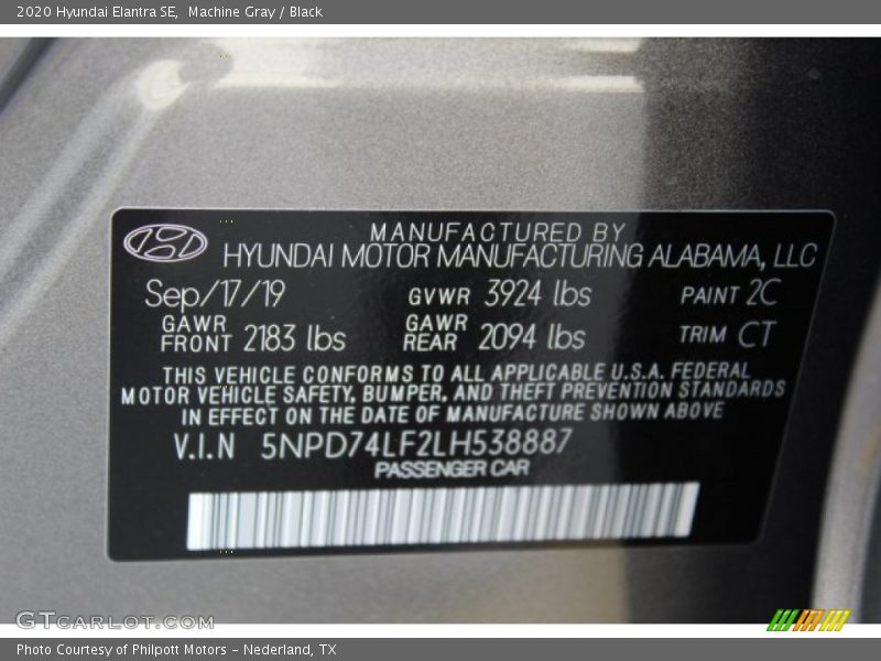 Machine Gray / Black 2020 Hyundai Elantra SE