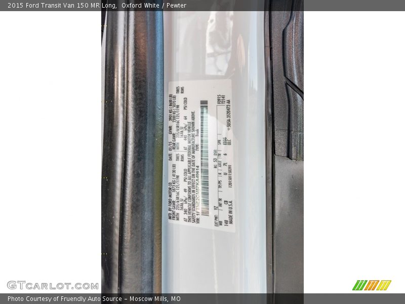 Oxford White / Pewter 2015 Ford Transit Van 150 MR Long