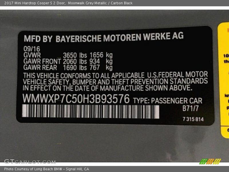 Moonwalk Grey Metallic / Carbon Black 2017 Mini Hardtop Cooper S 2 Door