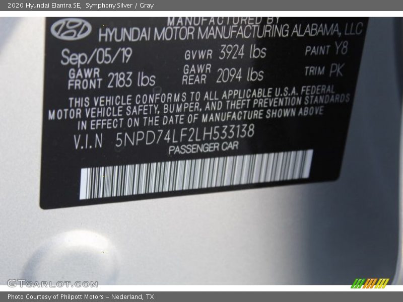 Symphony Silver / Gray 2020 Hyundai Elantra SE
